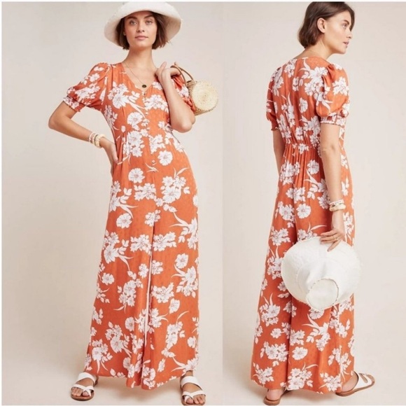 Anthropologie Dolan Nancy Jumpsuit Brown Floral Short Sleeve Wide Leg Boho Sz S - Picture 4 of 16